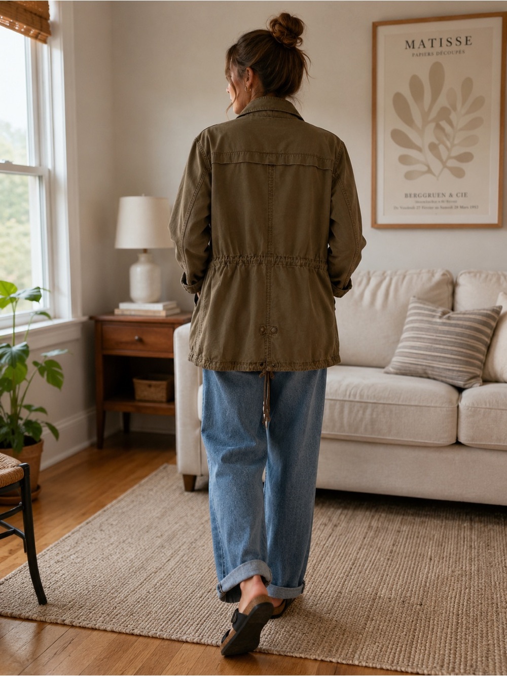 Per Se Olive Utility Anorak Jacket Cotton Drawstring Cargo Large - Picture 9 of 9
